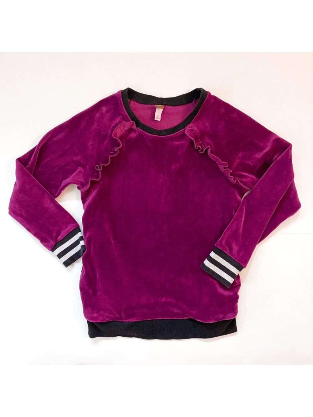 Tea Collection Purple Velour Ruffle Pullover, Size 12